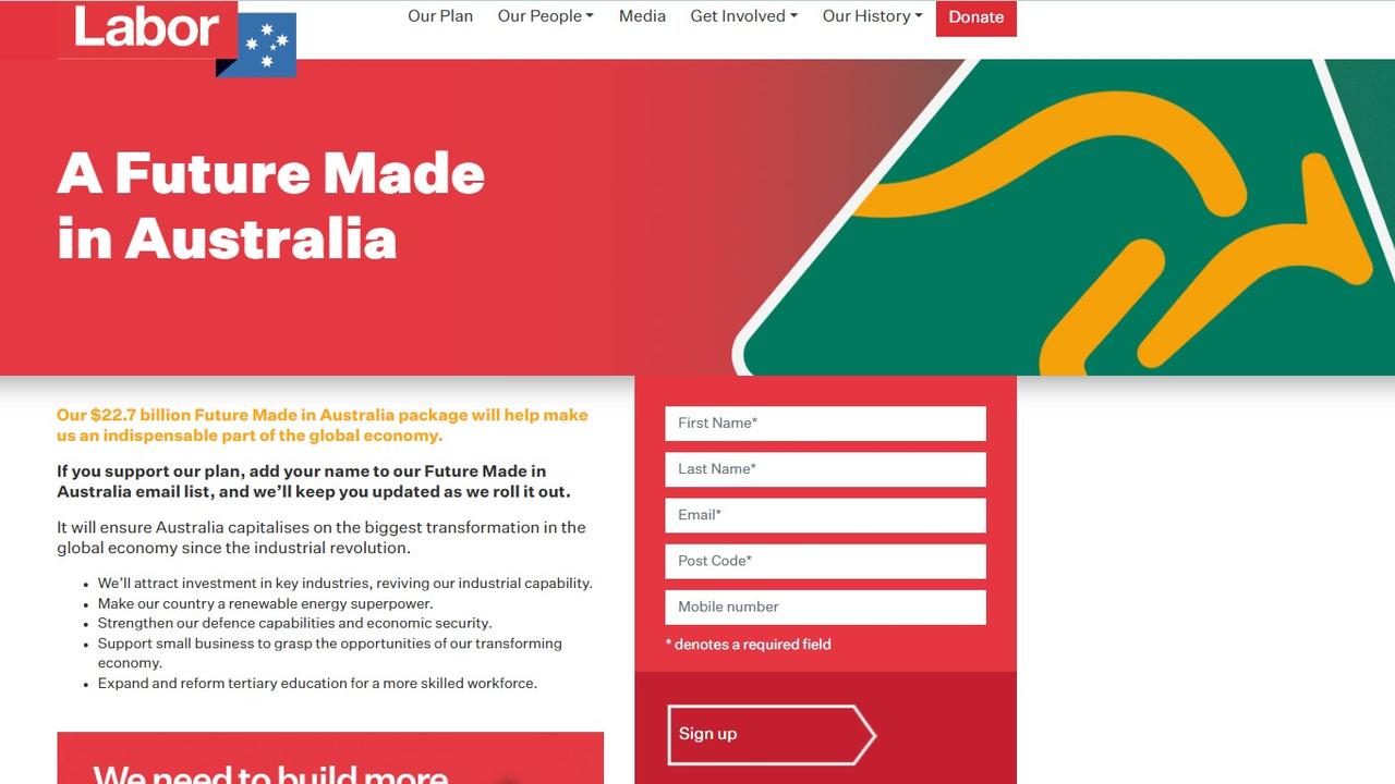 The standard Australian Made logo is on a Future Made in Australia petition on the Australian Labor Party website. Picture: Australian Labor Party.