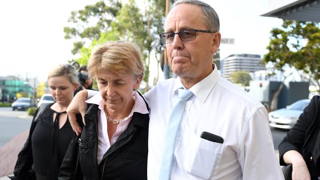 Dreamworld electrical engineering supervisor Scott Ritchie (right) after giving evidence in the inquest into the Thunder River Rapids Ride diaster.