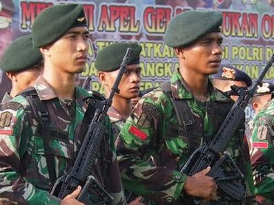 Police and security parade in Ervi in Bali, Indonesia today to kick off the security operation, called Lilin, ahead of the Xmas and new year period. Picture: Supplied