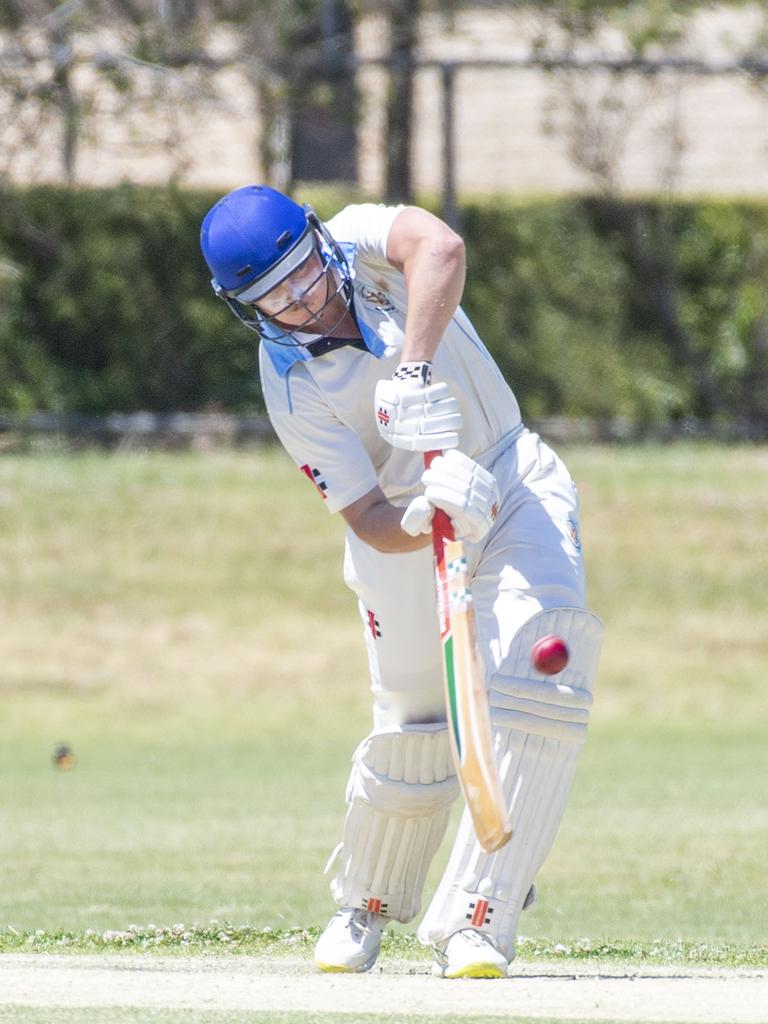 Sam Titterton bats for Wests. Western Districts vs Met Easts, reserve grade cricket. Saturday, November 26, 2022. Picture: Nev Madsen.