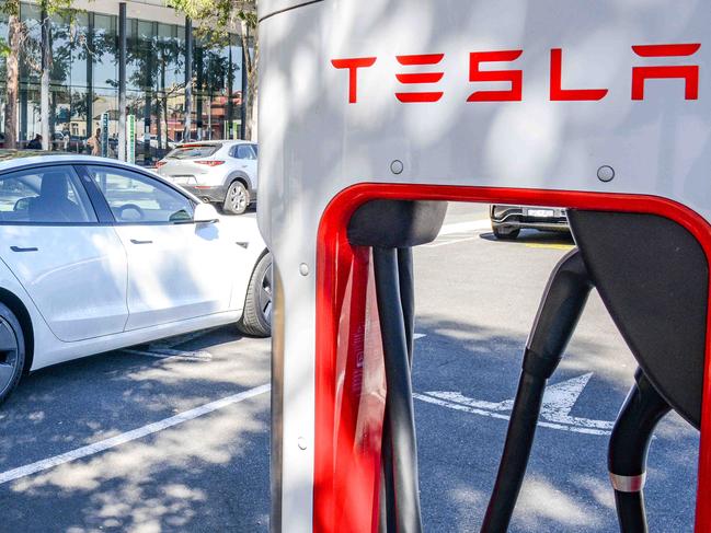 ADELAIDE, AUSTRALIA - NewsWire Photos MARCH 25, 2022: Tesla Supercharger charging station in Franklin St, Adelaide. Picture: NCA NewsWire / Brenton Edwards