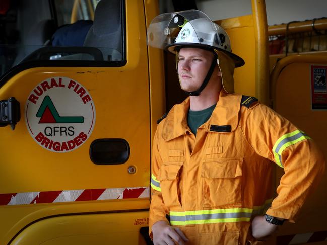 SUNDAY MAIL: Tom Hulbert, 19, has been a RFS volunteer for 12 months. He's just arrived back from a NSW delployment. Picture at his local station - Brookfield Rural Fire Brigade Pic Jamie Hanson