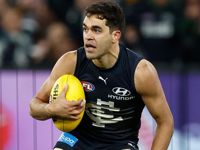 MELBOURNE, AUSTRALIA - SEPTEMBER 08: Jack Martin of the Blues in action during the 2023 AFL First Elimination Final match between the Carlton Blues and the Sydney Swans at Melbourne Cricket Ground on September 08, 2023 in Melbourne, Australia. (Photo by Michael Willson/AFL Photos via Getty Images)