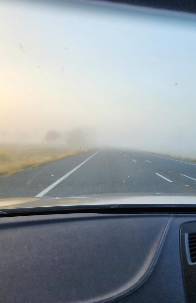 Mark Downie posted this picture of the fog on the Bruce Highway south of Rockhampton on Thursday morning in the Facebook group Bruce Highway Traffic and News.