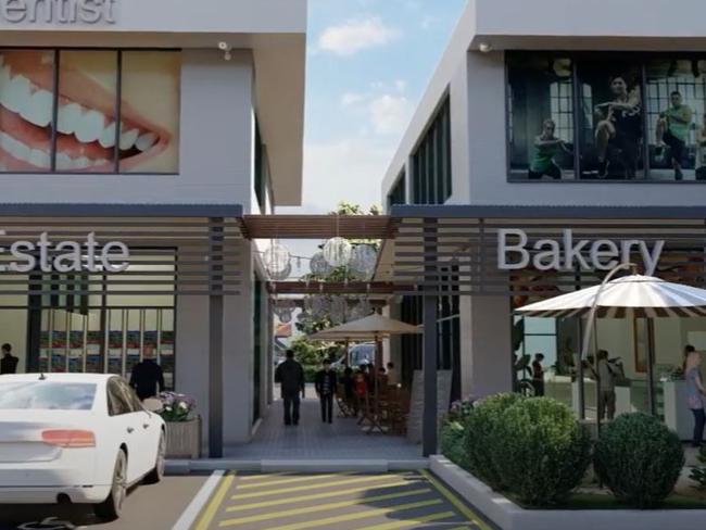 Screen grabs of the video walk-through for the proposed Gulmarrad shopping precinct.