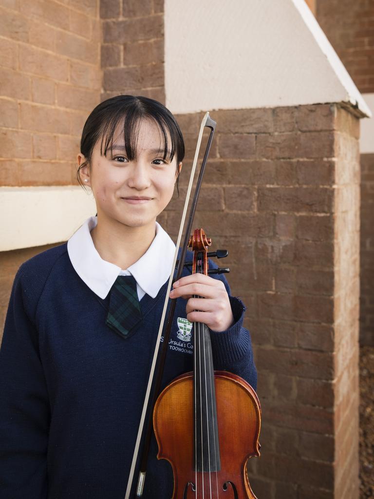 Charise Lin before competing in a string section of the 77th City of Toowoomba Eisteddfod at Empire Theatres, Friday, July 28, 2023. Picture: Kevin Farmer