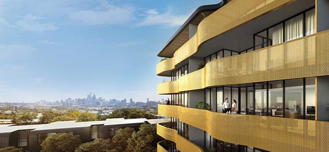 S Pagewood’s apartment blocks will be clad in gold coloured material with views towards the city.