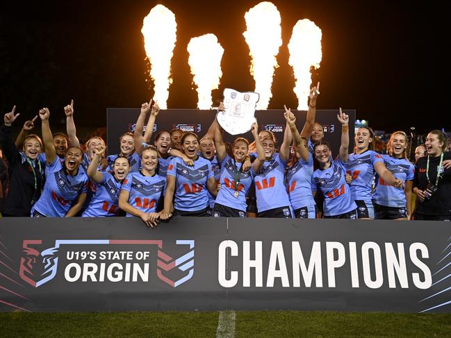 NSW is hoping to replicate these scenes as the Women’s State of Origin U19s heads to the Sunshine Coast. Picture: NRL Photos/Gregg Porteous