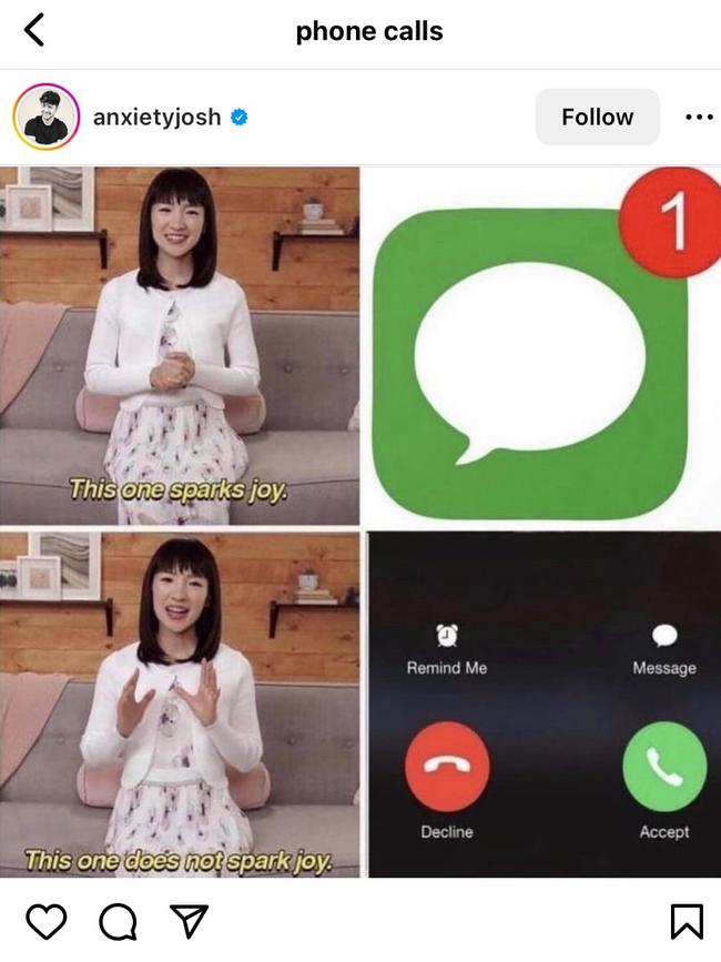 An Instagram meme about text preference over phone calls. Picture: Instagram/@Anxietyjosh