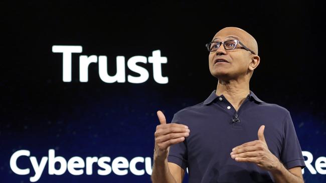 Microsoft CEO Satya Nadella speaks in Seattle. Pic: AP