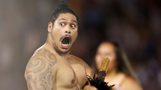 Traditional dancers perform prior to the round three NRL match between Wests Tigers and Cronulla Sharks at Leichhardt Oval. Picture: Getty Images