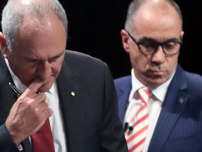 19/12/2018 NAB Chairman Ken Henry and CEO Andrew Thorburn at the AGM at Melbourne Convention Centre.Picture : David Geraghty / The Australian.