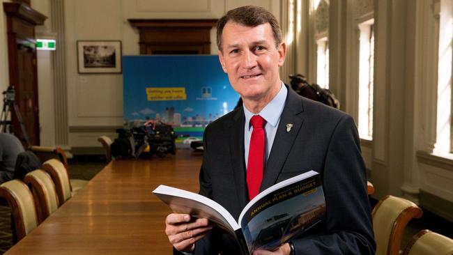 Brisbane City Council Lord Mayor Graham Quirk presents the budget for the Financial Year 2018-2019. Picture: AAP Richard Walker