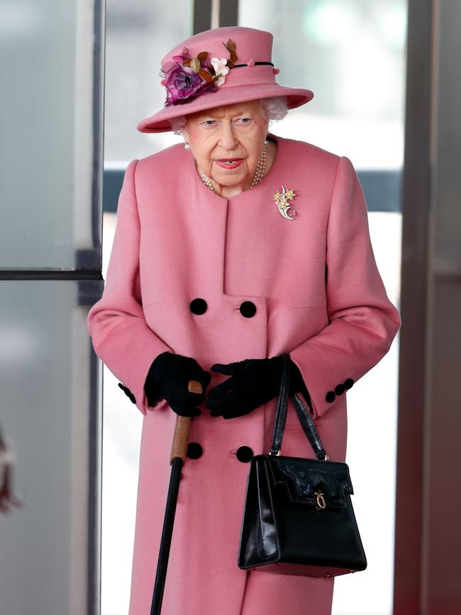 The Queen seen using a walking stick in 2021 in Cardiff, Wales. Picture: Max Mumby/Indigo/Getty Images