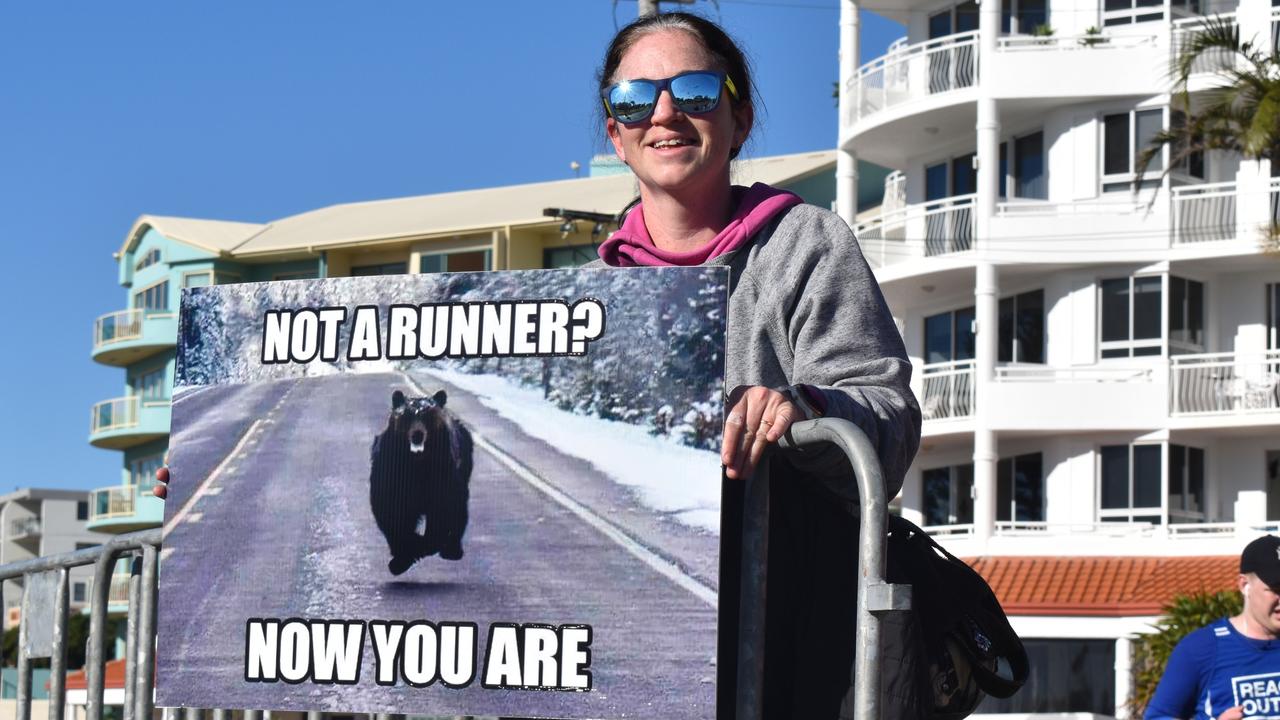 Myar Higgs cheering on Campbell and Olga at the 2022 Sunshine Coast Marathon. Picture: Eddie Franklin