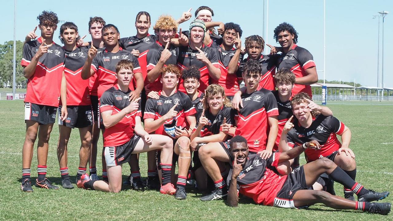 Kirwan State High School celebrates their win over St Brendan's College in Mackay on Wednesday, August 24, 2022.