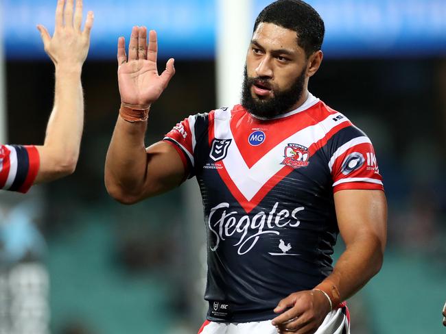 Roosters' Isaac Liu  after setting up Luke Keary for try during NRL match between the Sydney Roosters and Cronulla Sharks at the SCG. Picture. Phil Hillyard