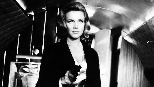 Honor Blackman as Pussy Galore in scene from James Bond film "Goldfinger".