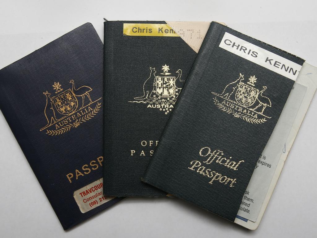 Collection of passports from Chris's many travels. Picture: John Appleyard