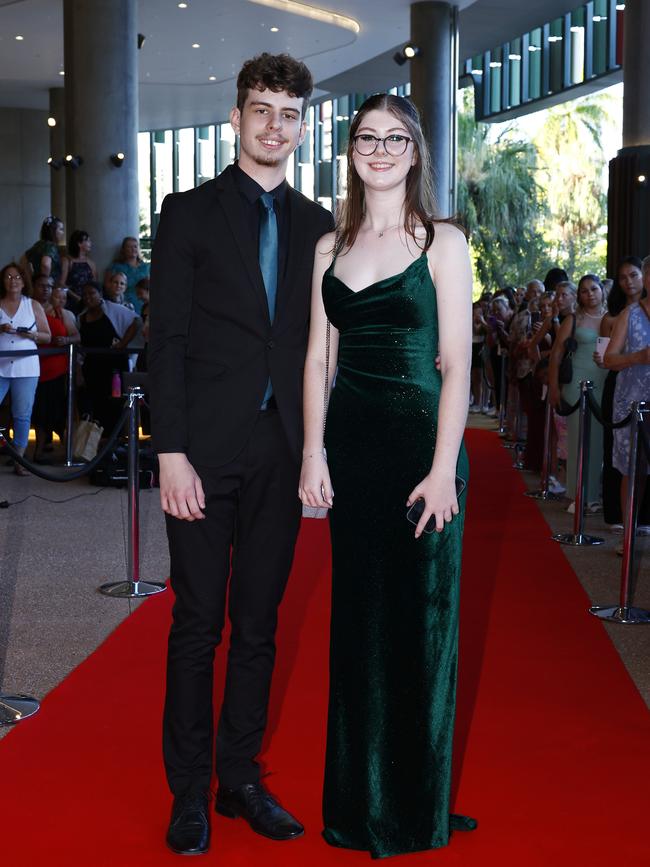 Taylor Kerwin and Yvette Hardy arrive at the Trinity Bay High School formal evening, held at the Cairns Convention Centre. Picture: Brendan Radke