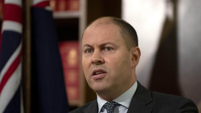 Treasurer Josh Frydenberg speaking at a press conference in Melbourne. Picture: NCA NewsWire / David Geraghty