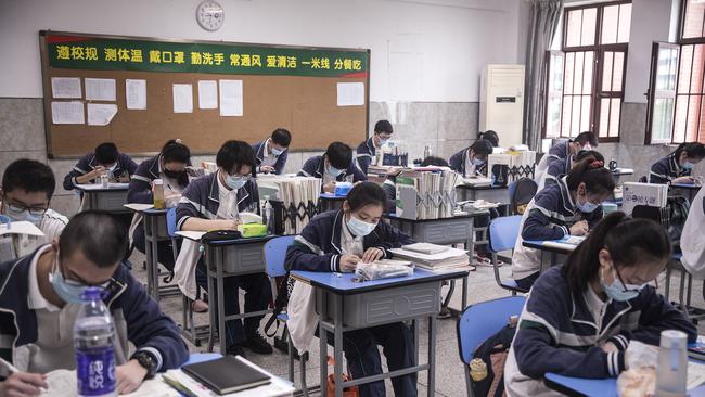 A Wuhan classroom in May last year. Picture: Getty Images