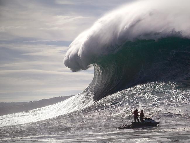 Australian big-wave cinematographer Tim Bonython at Nazare, Portugal. Picture: Supplied
