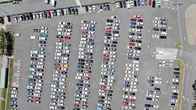 An aerial shot of the Gold Coast Turf Club car park which on weekdays is used by council staffers.