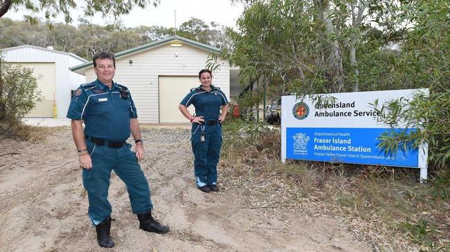 Fraser Island Ambulance Station - Acting OIC Andrew Eason and paramedic Sara Cullen. Picture: Alistair Brightman