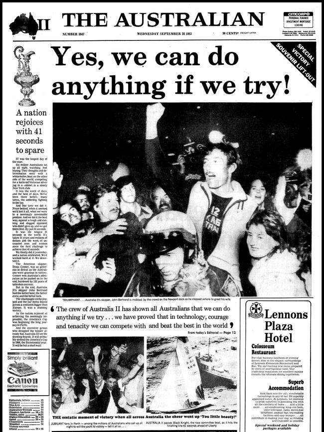 The front page of The Australian on September 28, 1983