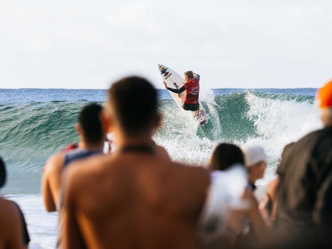 GOLD COAST, QUEENSLAND, AUSTRALIA - APRIL 27: Eight-time WSL Champion Stephanie Gilmore of Australia surfs in the Snapper World Champs Heat at the Bonsoy Gold Coast Pro on April 27, 2024 at Gold Coast, Queensland, Australia. (Photo by Cait Miers/World Surf League)