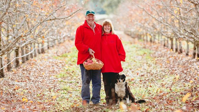 Gary and Heather in the orchard. Picture: Chloe Smith