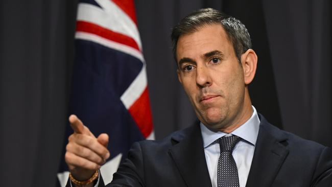 Australian Treasurer Jim Chalmers speaks to the media during a press conference at Parliament House in Canberra, Friday, October 21, 2022. (AAP Image/Lukas Coch) NO ARCHIVING