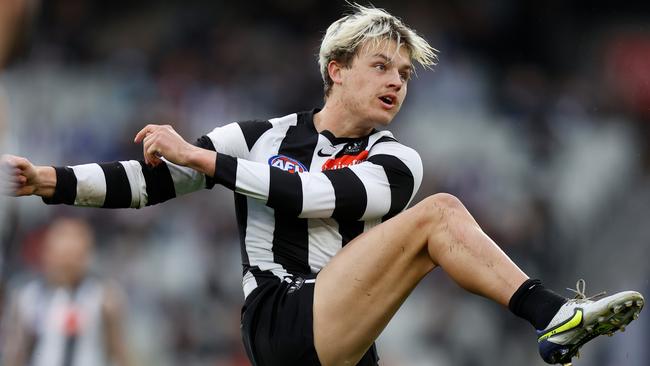 Jack Ginnivan and the Magpies are on a 10-match winning streak. Picture: Michael Willson/AFL Photos via Getty Images