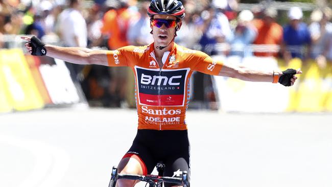 Richie Porte wins on Willunga Hill at last year’s event on his way to winning the ochre jersey. Picture Sarah Reed