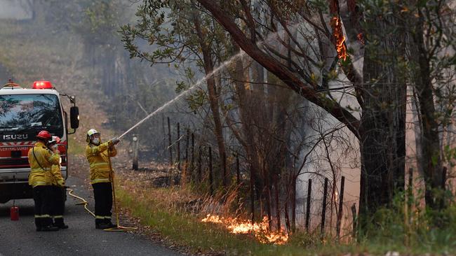 Firefighters backburning in the Mangrove area, northwest of Sydney. Picture: Saeed Khan/AFP