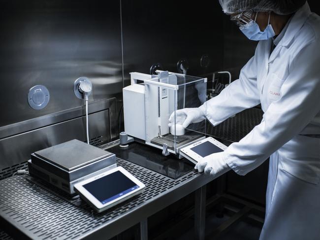 Clarins factory formula: weighing. Photo: Supplied