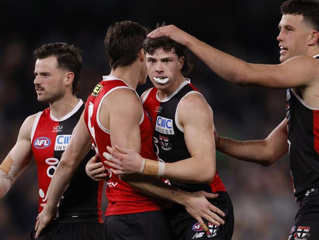 Darcy Wilson celebrates one of two third-quarter goals. Picture: Darrian Traynor/Getty Images