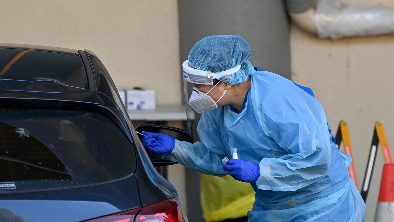 Health workers conduct COVID-19 testing at the Mosman Douglas-Hanly Moir Pathology Drive-Through clinic in Sydney. Picture: NCA NewsWire/Bianca De Marchi