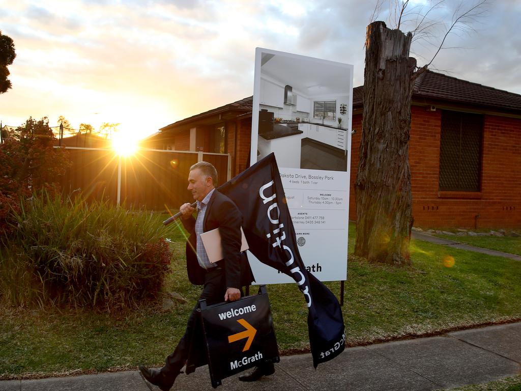 McGrath real estate agent Frank Bartolone pictured at an open home inspection in Bossley Park. Picture: Toby Zerna