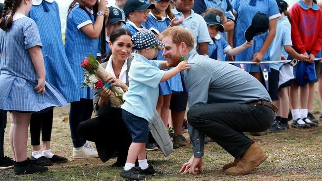 In a tour full of lovely moments, little Luke Vincent stroking Prince Harry’s beard was at the top. Picture: Toby Zerna