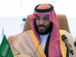 Saudi Crown Prince Mohammed bin Salman addresses a meeting of the Islamic Military Counter-terrorism Alliance in Riyadh, Saudi Arabia. Picture: Untitled