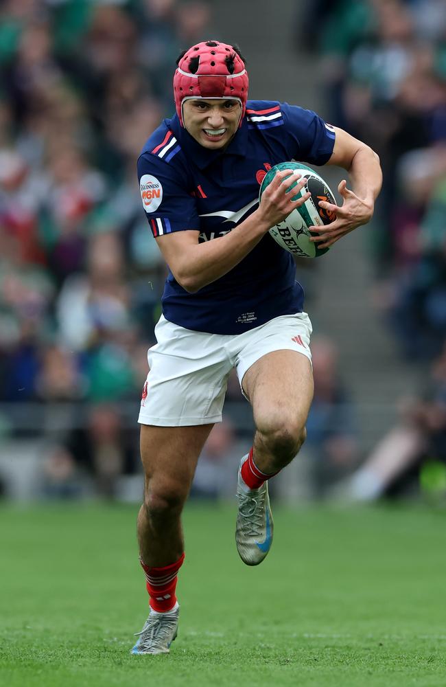 France’s Louis Bielle-Biarrey runs the ball in open space against Ireland. Picture: Getty Images