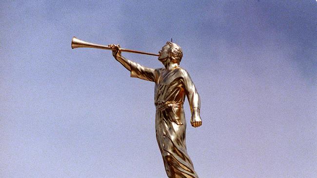 The golden statue of Angel Moroni sits atop the building. Picture: Suzanna