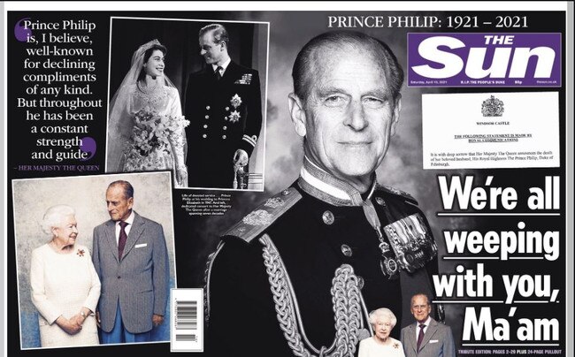 Prince Philip on the front page of The Sun.