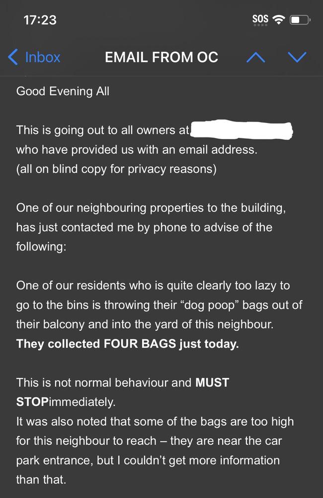 The email about the dog poo. Picture: Reddit