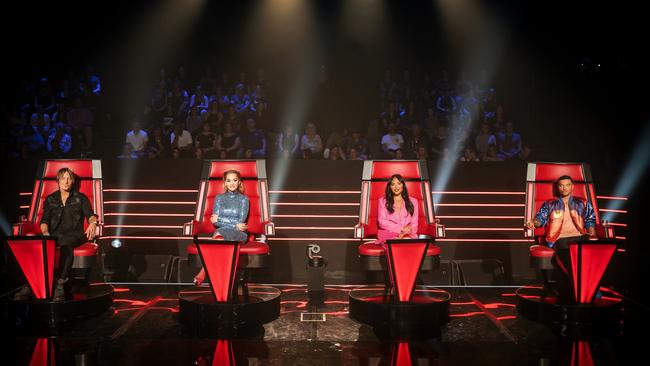 The Voice coaches Keith Urban, Rita Ora, Jessica Mauboy and Guy Sebastian. Pic: Channel 7