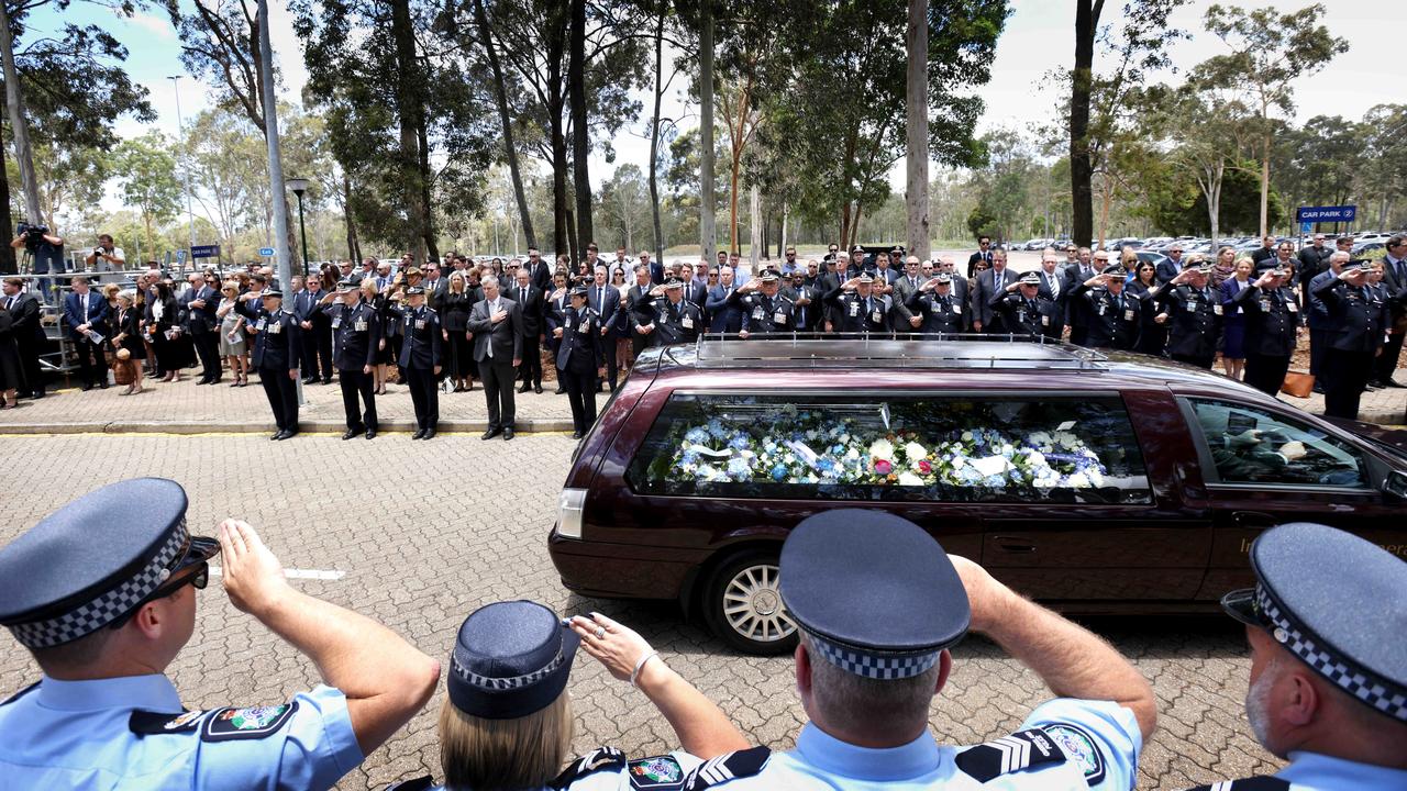 The memorial service with full police honours for our fallen colleagues Constable Rachel McCrow and Constable Matthew Arnold at the Brisbane Entertainment Centreon December 21. Picture: Steve Pohlner