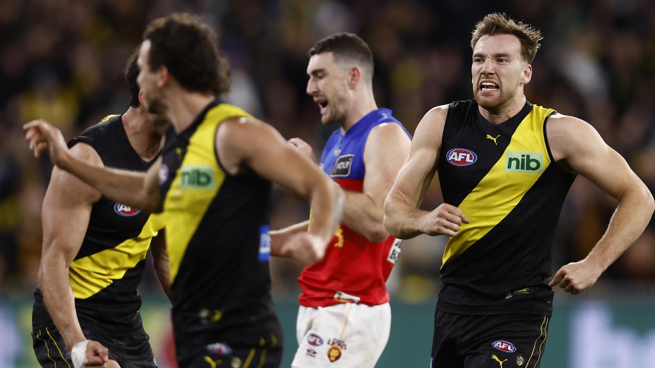 Noah Balta as the final siren sounds on Sunday. Picture: Darrian Traynor/Getty Images