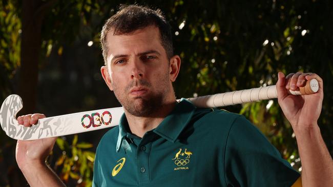 PERTH, AUSTRALIA - JULY 01: Kookaburras player Andrew Charter poses during the Australian 2024 Paris Olympic Games Hockey Squad Announcement at Aquinas College on July 01, 2024 in Perth, Australia. (Photo by Will Russell/Getty Images)